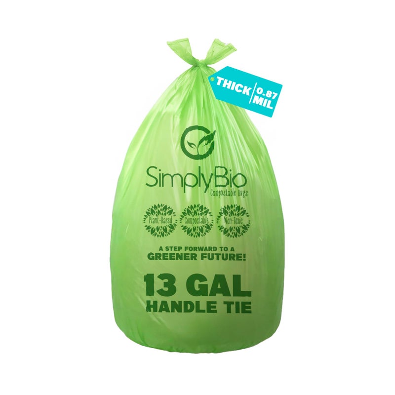 بطانات أكياس القمامة القابلة للتحلل بسعة 13 جالونًا من سيمبلي بيو مع ربطة عنق، سميكة 0.87 مل، 49.21 لتر، 30 كيسًا، كيس نفايات خردة الطعام طويل القامة، ASTM D6400، US BPI وOK Compost Home معتمد - Image 1